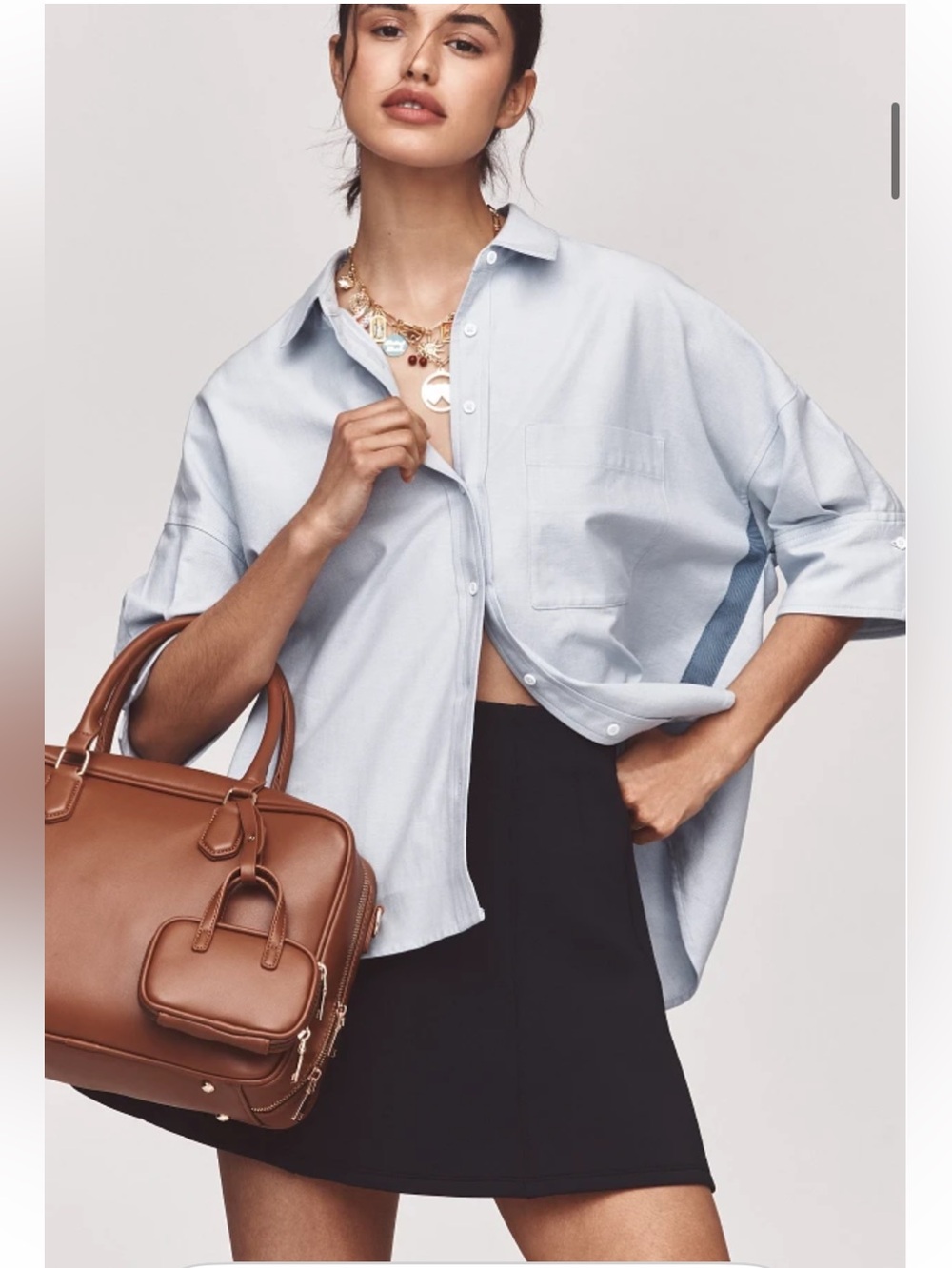 Anthropologie Maeve Mabel Boxy Oxford Shirt light blue color.XLP